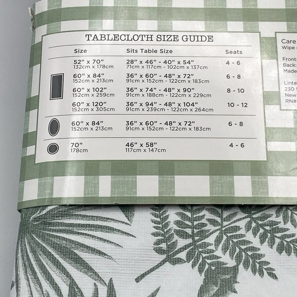 Lintex Home Ferns Vinyl Tablecloth 52 x 70 Rectangle Flannel‎ Back BBQ